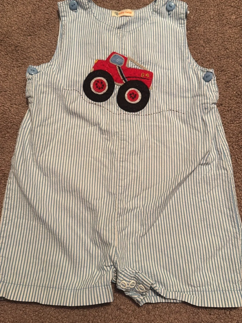 Gymboree Blue-and-White Striped Overalls with Red Truck Applique
